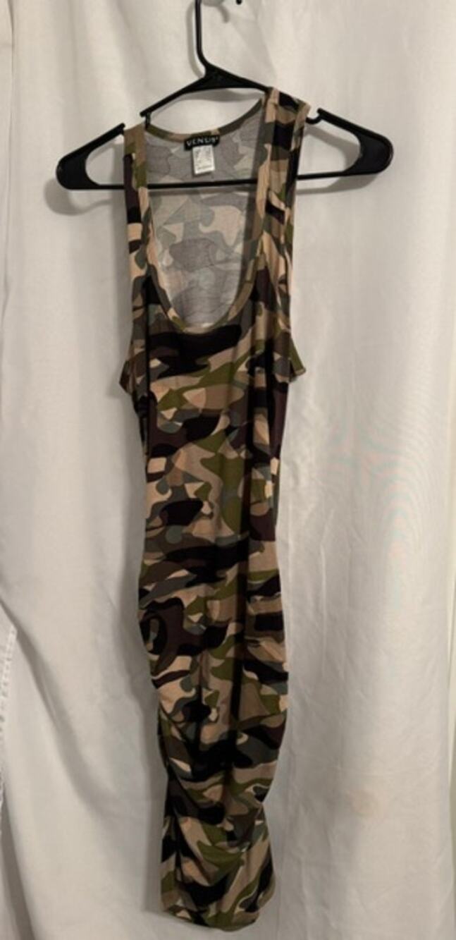 VENUS Camo Sleeveless Draped Maxi Dress Size M Camouflage Ruched